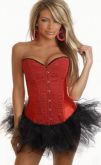 L2400 - Conjunto corselet vermelho c/ brilho + saia