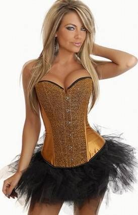 L2402 - Conjunto corselet amarelo c/ brilho + saia